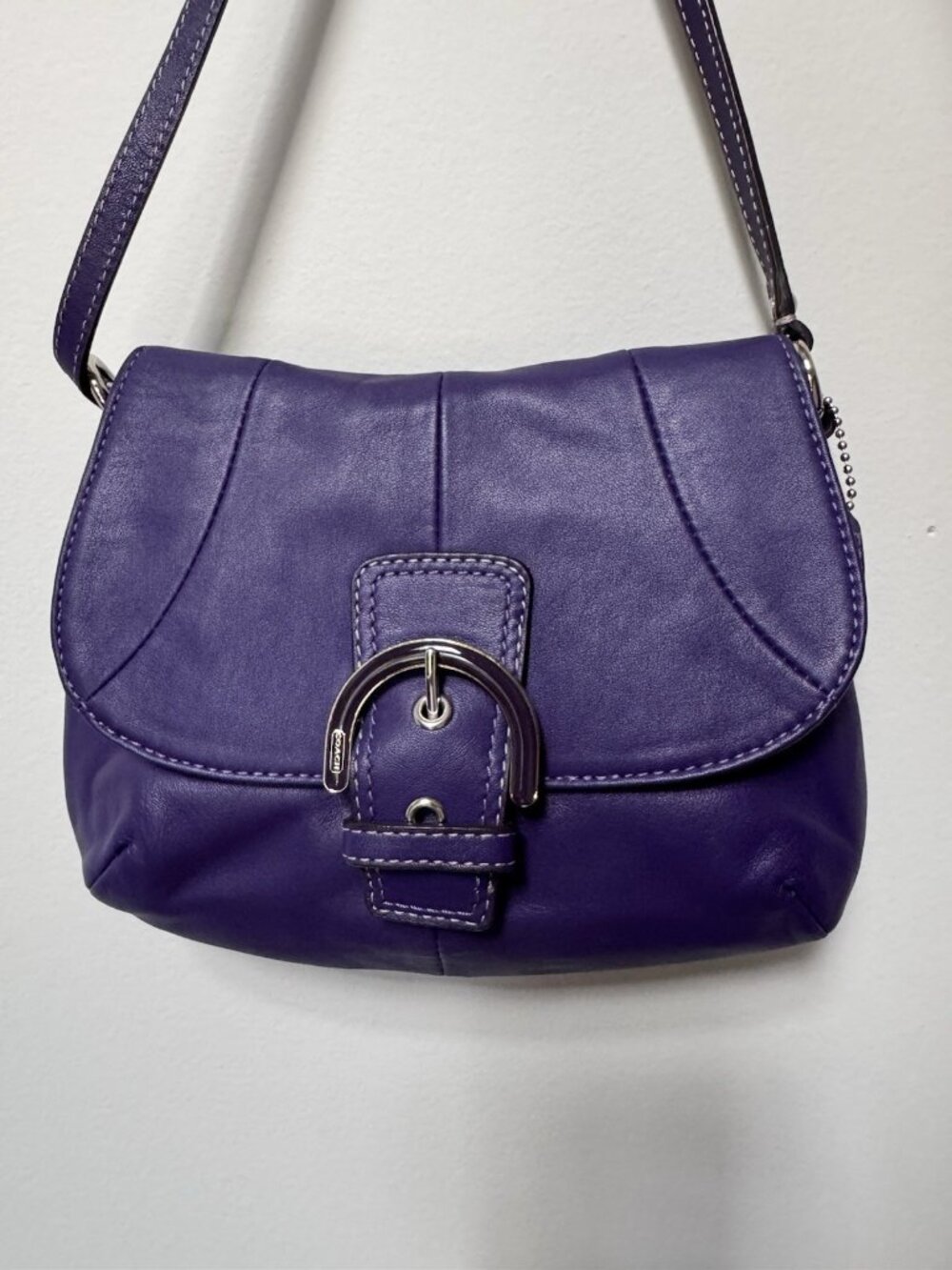 VTG COACH SOHO FLAP PURPLE Eggplant Crossbody Bag Leather Purse Y2K